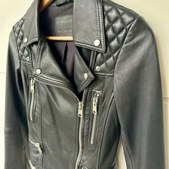 AllSaints Black Quilted Leather Moto Jacket - Picture 6 of 6